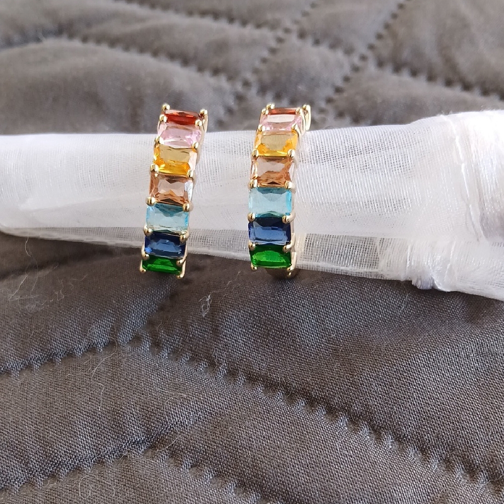 Multicolor Gemstone Hoop Earrings